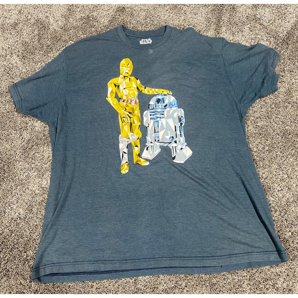 Star Wars T-Shirt Geometric C-3PO R2-D2 Droids Heather Blue Gray 2X